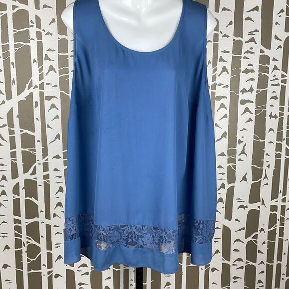 Worthington Distressed Wash Lace Trim Tank Top sz 2X - Picture 1 of 9
